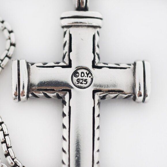 David Yurman 925 Silver Black Diamonds Chevron Cross Pendant Necklace - Picture 4 of 6